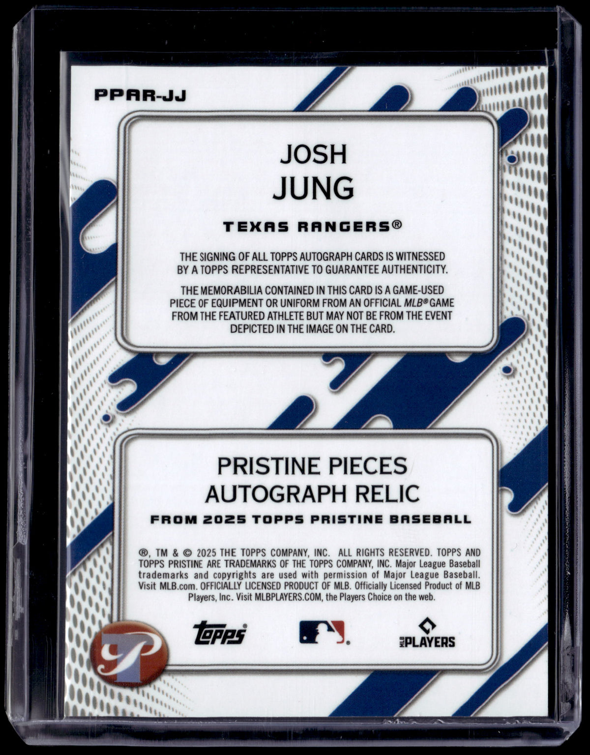 HL-P01 2025 Topps Pristine Josh Jung #PPAR-JJ Auto Relic Game-Used Memorabilia