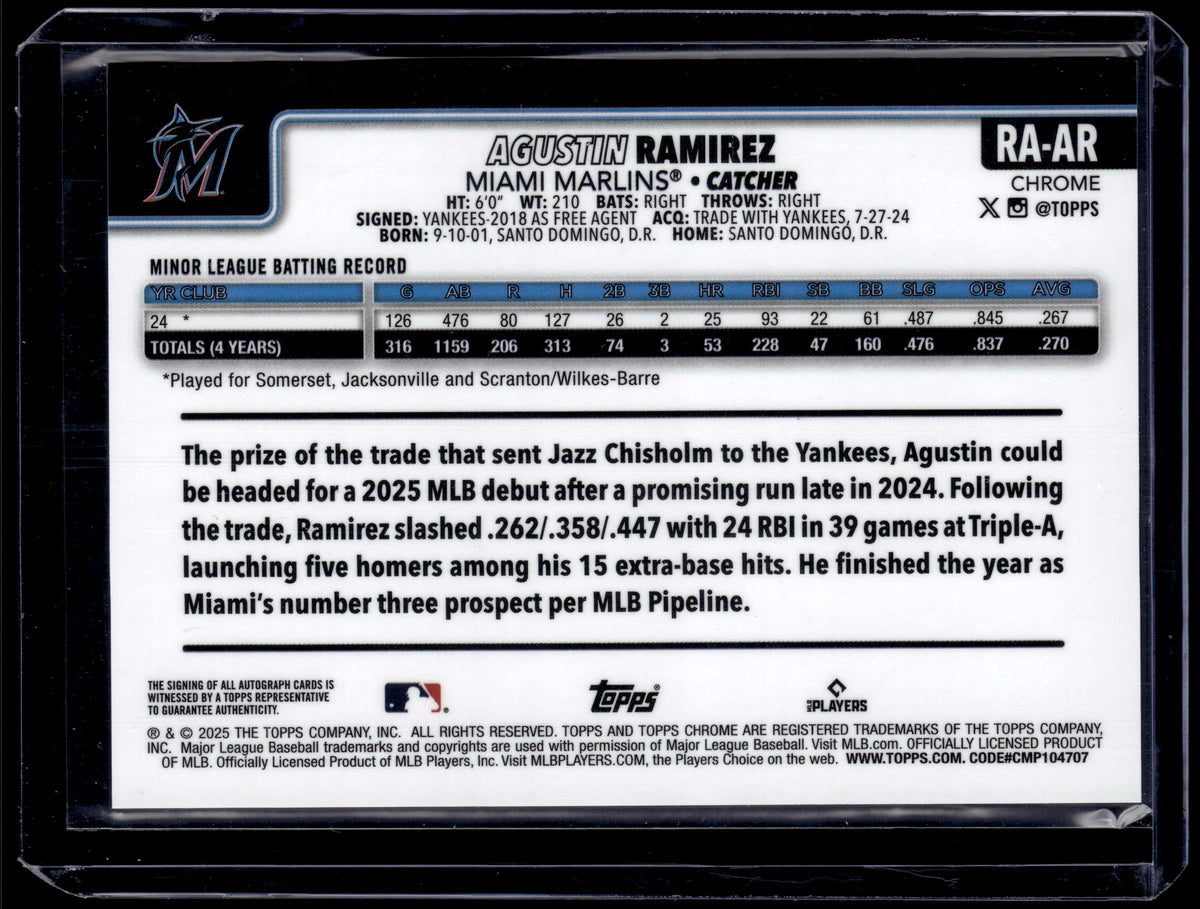 HL-P01 2025 Topps Chrome Agustin Ramirez #RA-AR Purple Speckle /299 Auto RC