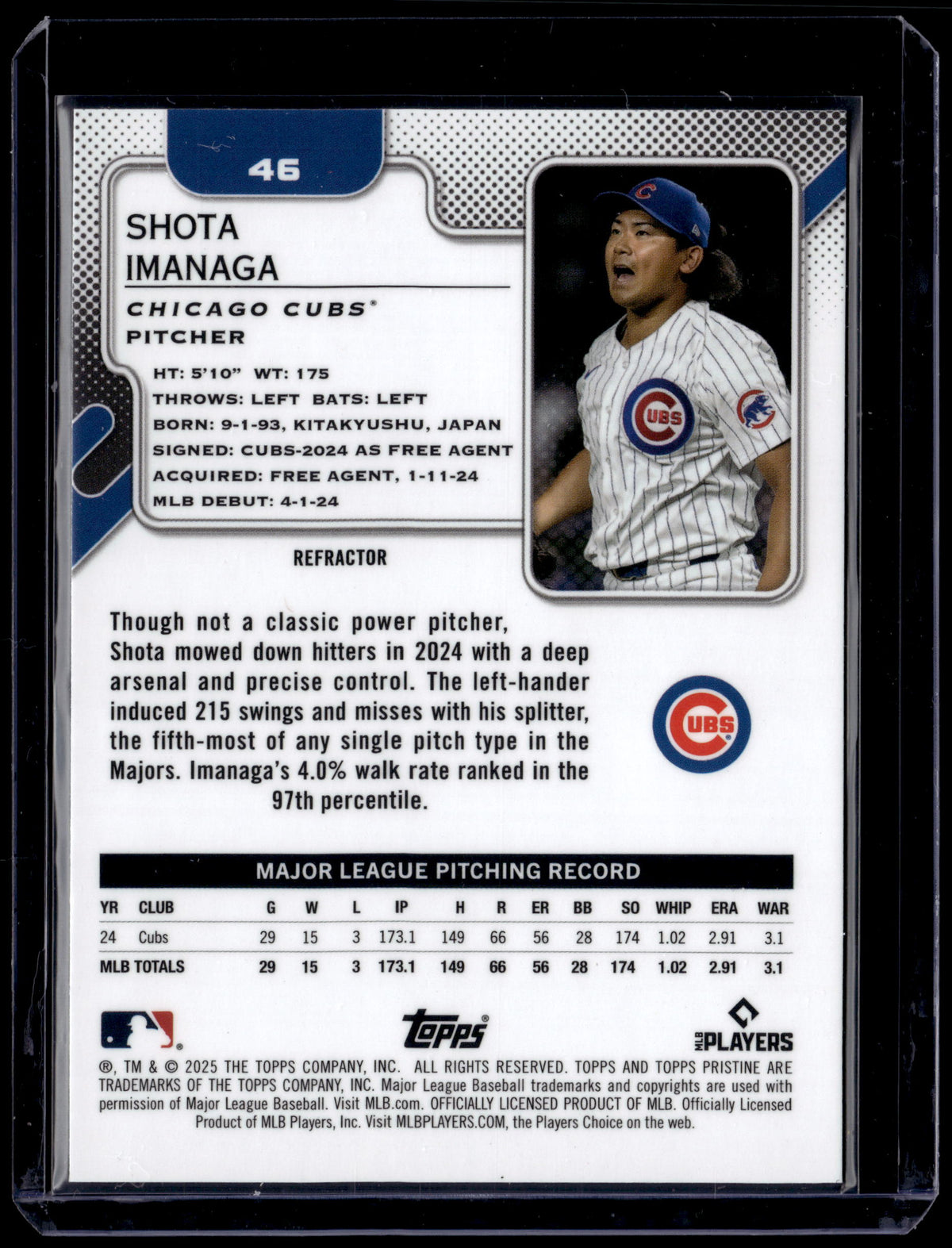HL-P01 2025 Topps Pristine Shota Imanaga #46 Refractor Chicago Cubs