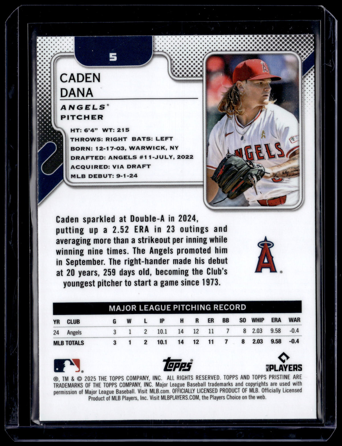 HL-P01 2025 Topps Pristine Caden Dana #5 RC Angels