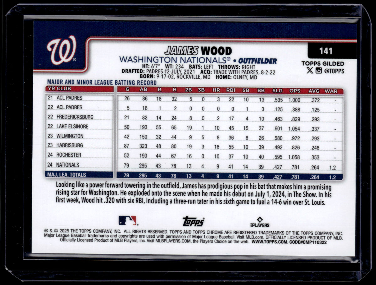 HL-P01 2025 Topps Chrome Gilded James Wood RC Gold Mini Diamond /50 #141