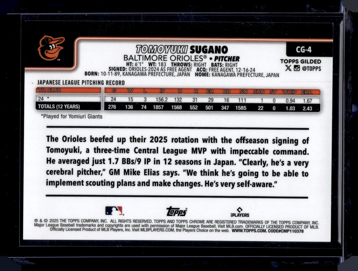 HL-P01 2025 Topps Chrome Gilded Collection Tomoyuki Sugano #CG-4 RC /199