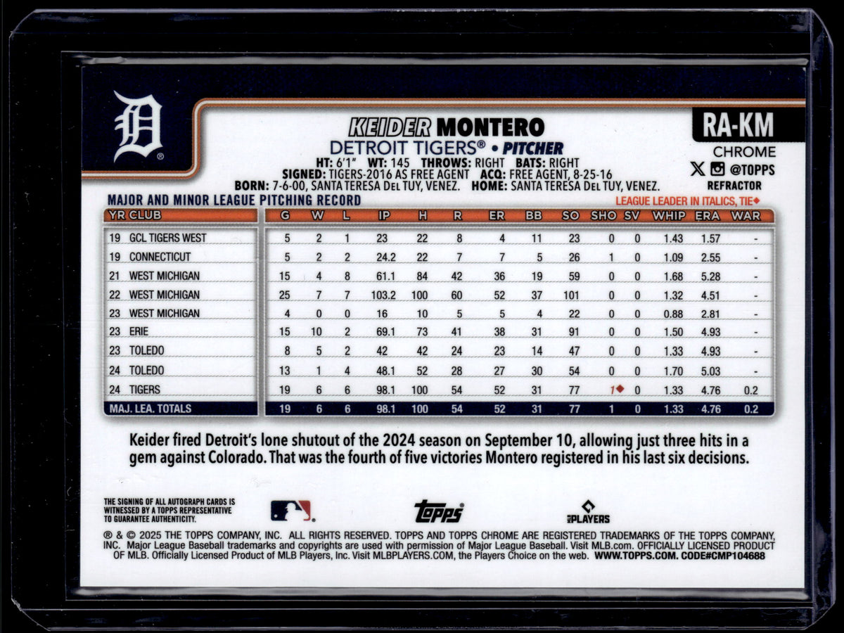 HL-P01 2025 Topps Chrome Keider Montero #RA-KM Refractor /499 Auto RC