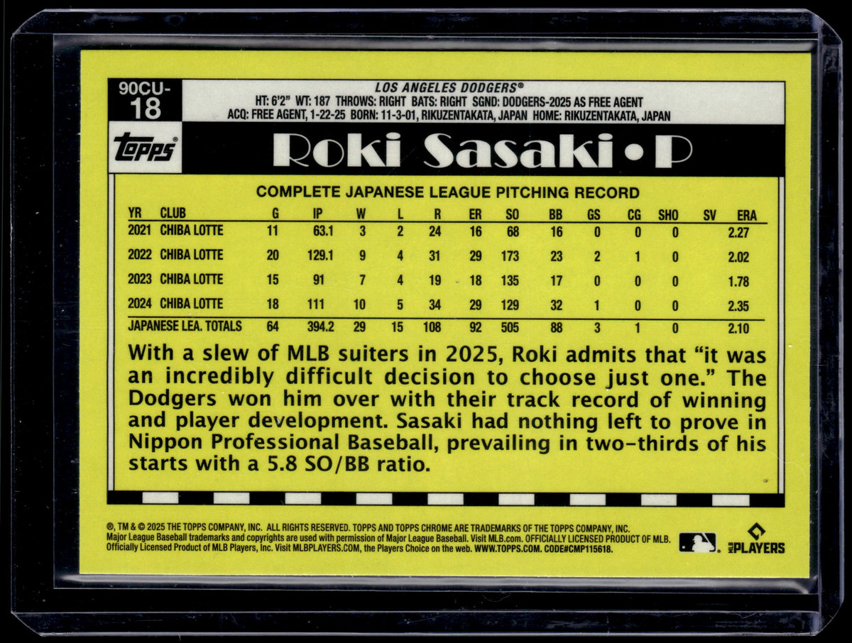HL-P01 2025 Topps Chrome Roki Sasaki #90CU-18 Geometric RC