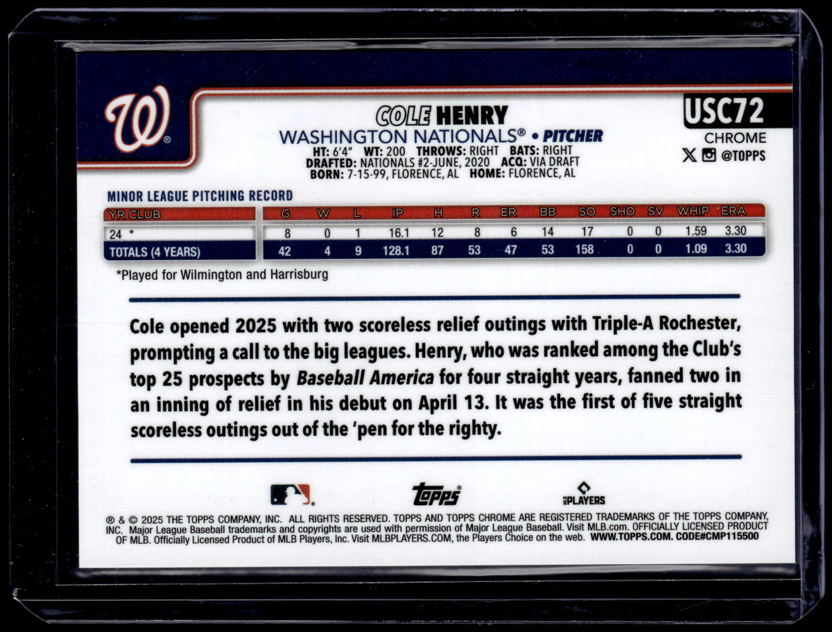 HL-P01 2025 Topps Chrome Cole Henry #USC72 Gold Wave /50 RC