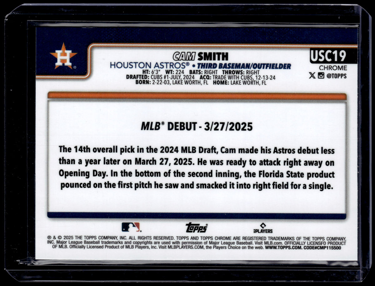 HL-P01 2025 Topps Chrome Cam Smith #USC19 Aqua Wave /199 RC