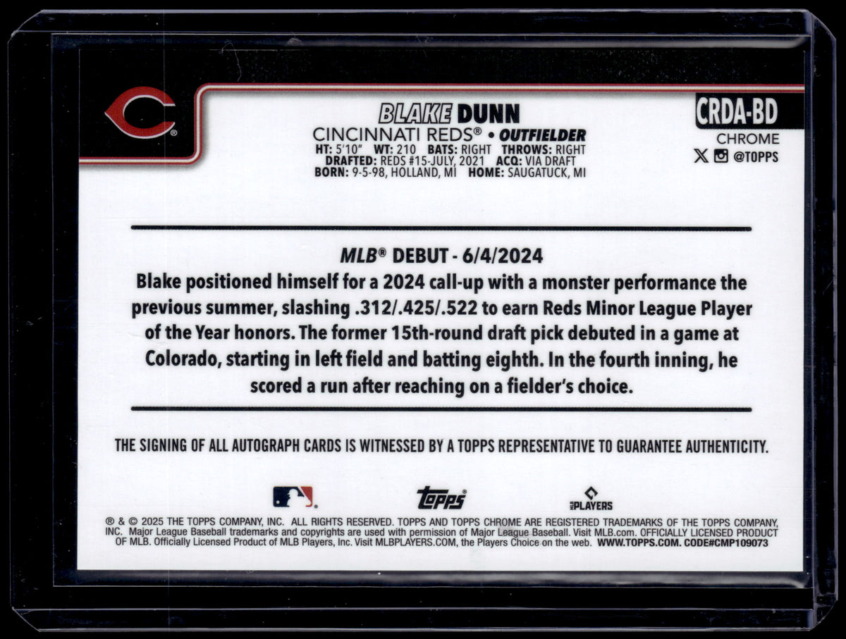 HL-P01 2025 Topps Chrome Update Blake Dunn #CRDA-BD Black White Mini Diamond RC