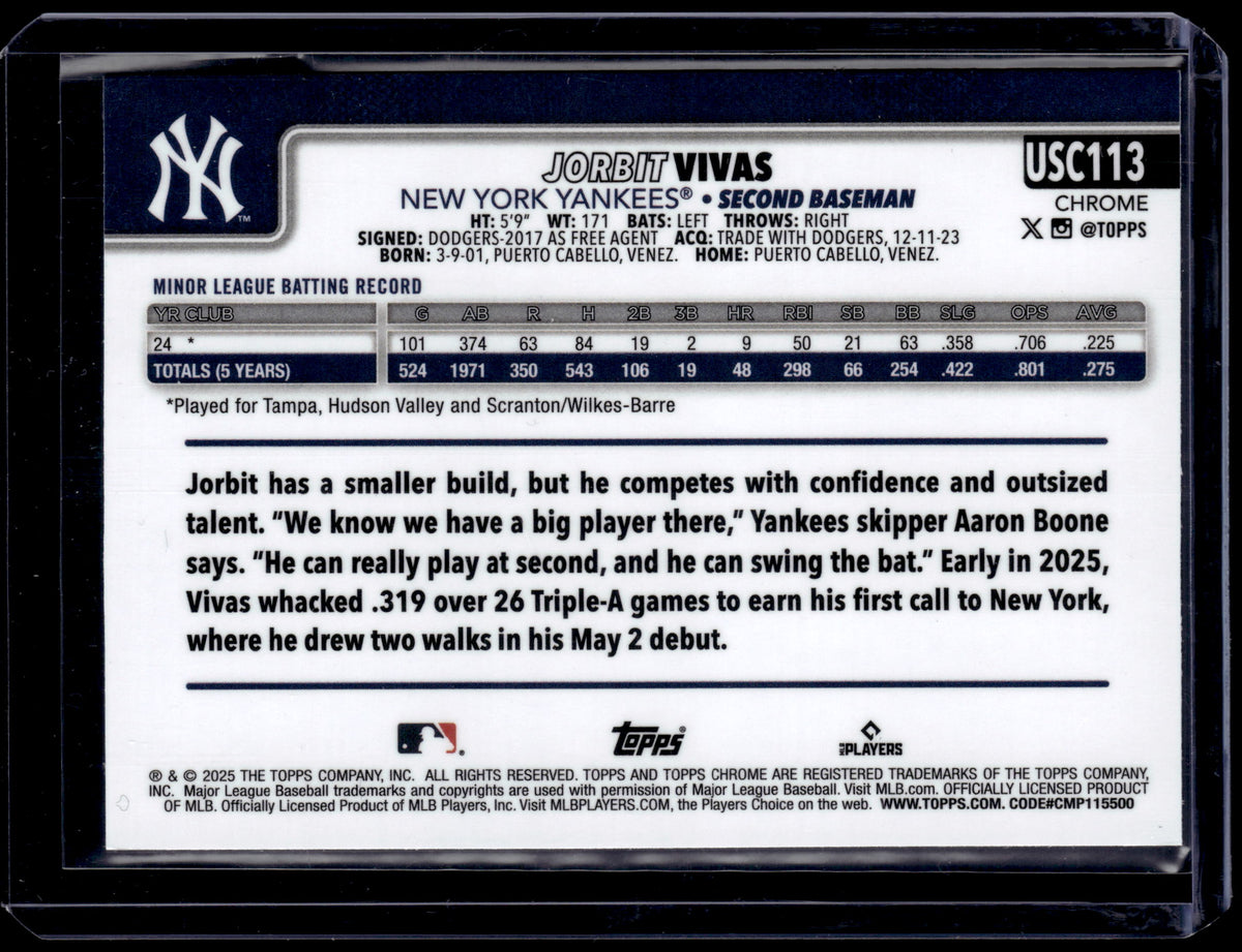 HL-P01 2025 Topps Chrome Jorbit Vivas #USC113 Blue Wave Refractor /150 RC