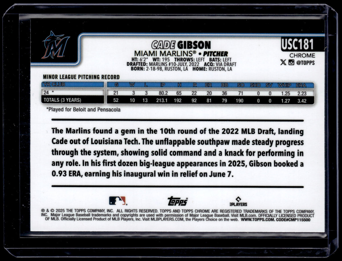 HL-P01 2025 Topps Chrome Cade Gibson #USC181 Blue Refractor /150 RC