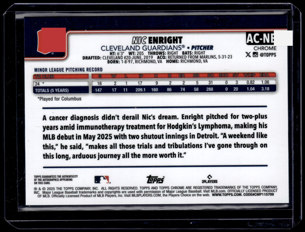 HL-P01 2025 Topps Chrome Nic Enright #AC-NE Blue Refractor /150 RC