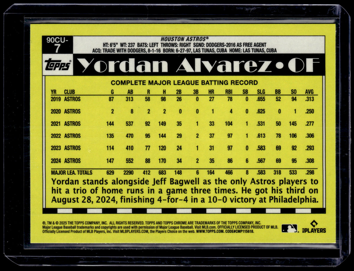 HL-P01 2025 Topps Chrome 1990 Baseball Yordan Alvarez #90CU-7 GreenRefractor