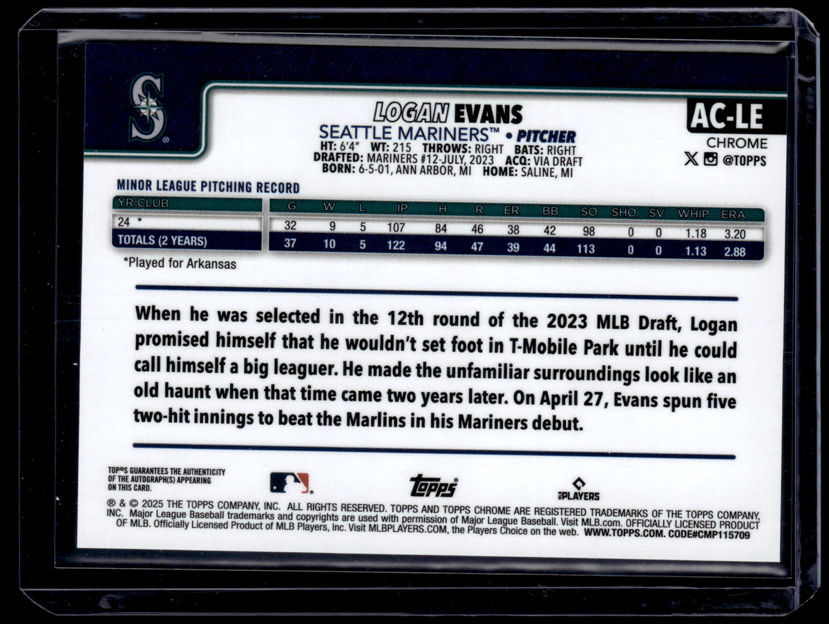 HL-P01 2025 Topps Chrome Logan Evans #AC-LE Auto RC
