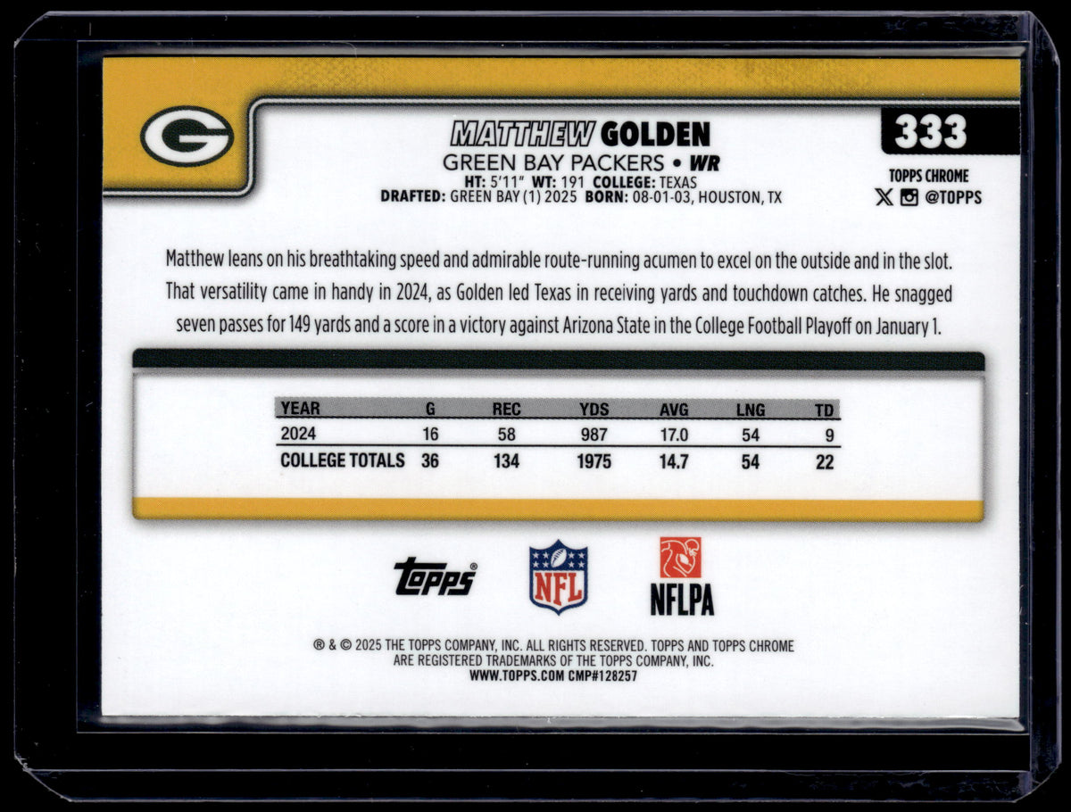 HL-P01 2025 Topps Chrome Matthew Golden #333 Pink Refractor /250 RC