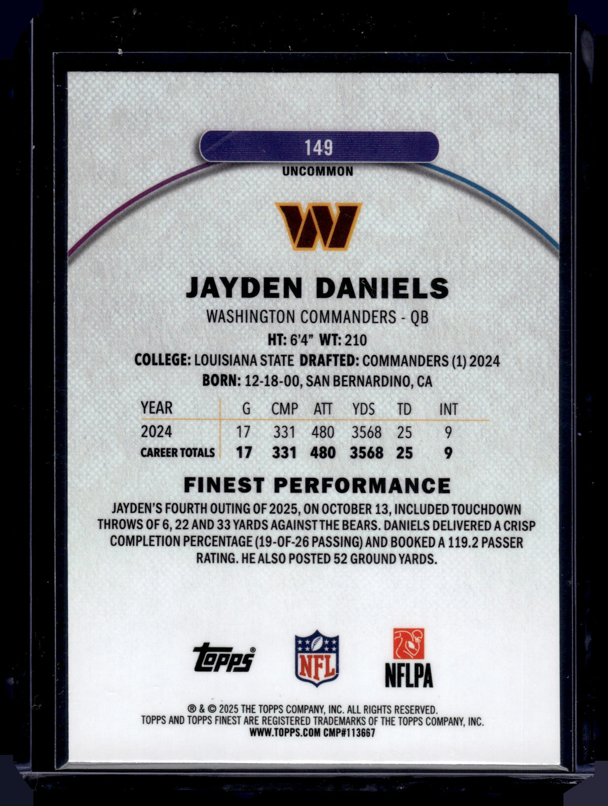 HL-INV 2025 Topps Finest Jayden Daniels #149 Refractor /250