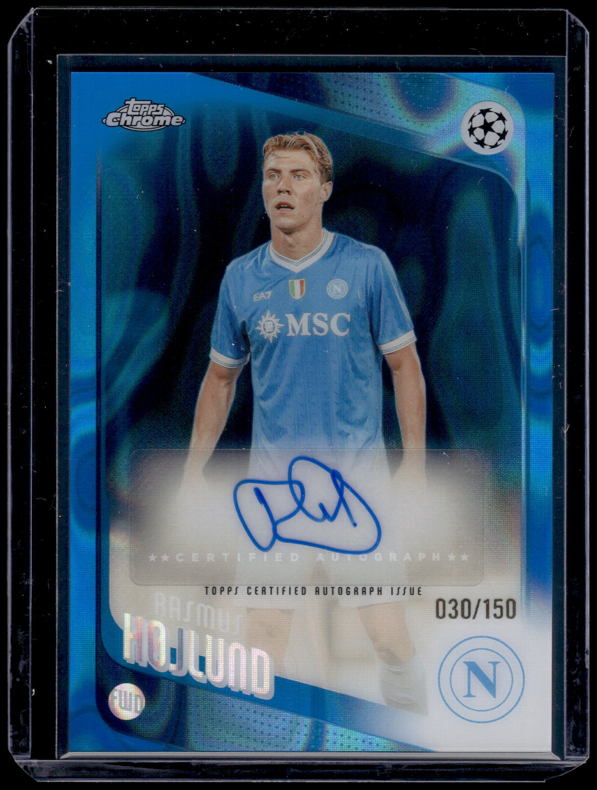 HL-INV 2026 Topps Chrome UEFA Rasmus Hojlund Blue Lava Refractor /150 CA-RH Auto