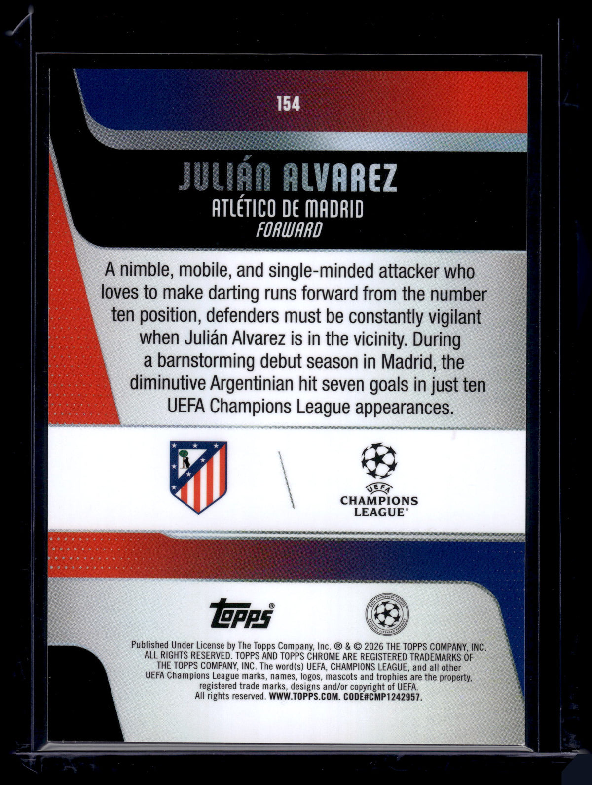 HL-INV 2026 Topps Chrome UEFA Julian Alvarez Aqua Refractor /299 #154