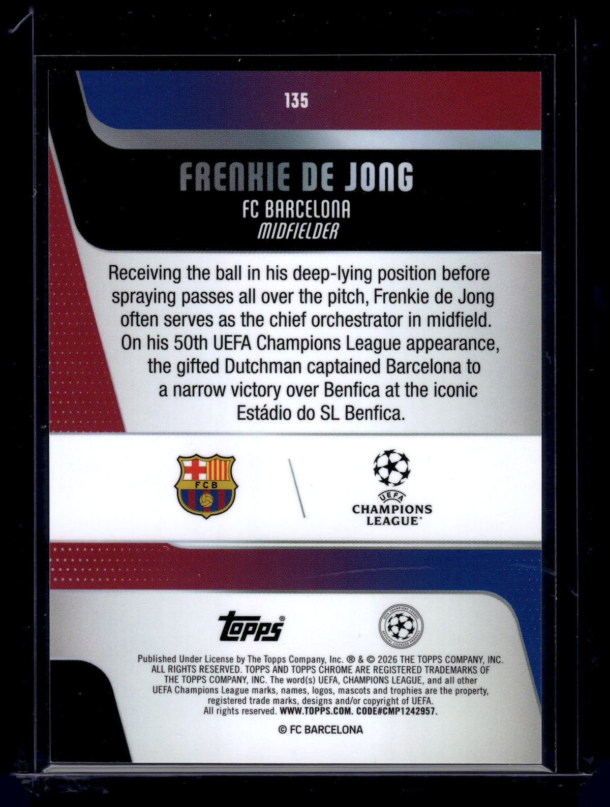 HL-INV 2026 Topps Chrome UEFA Frenkie de Jong #135 Pink Lava Refractor /250