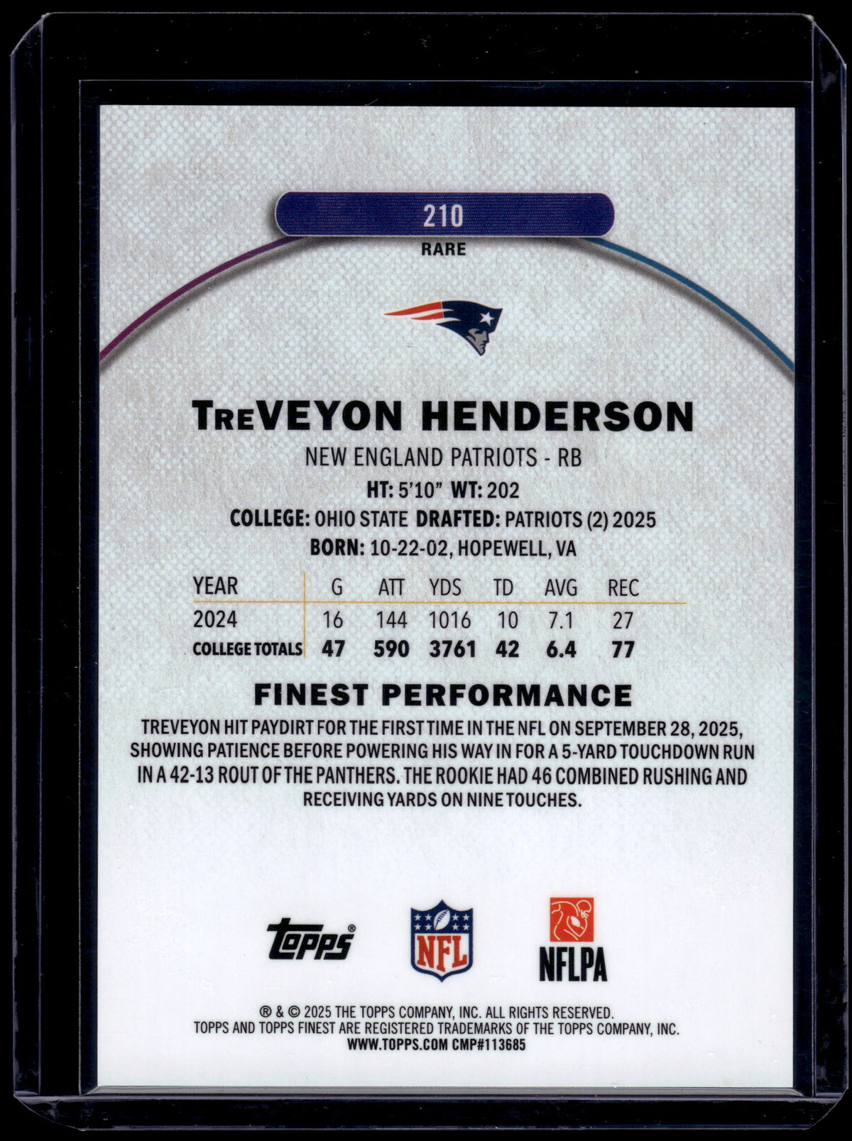 HL-INV 2025 Topps Finest TreVeyon Henderson #210 Refractor /150 RC