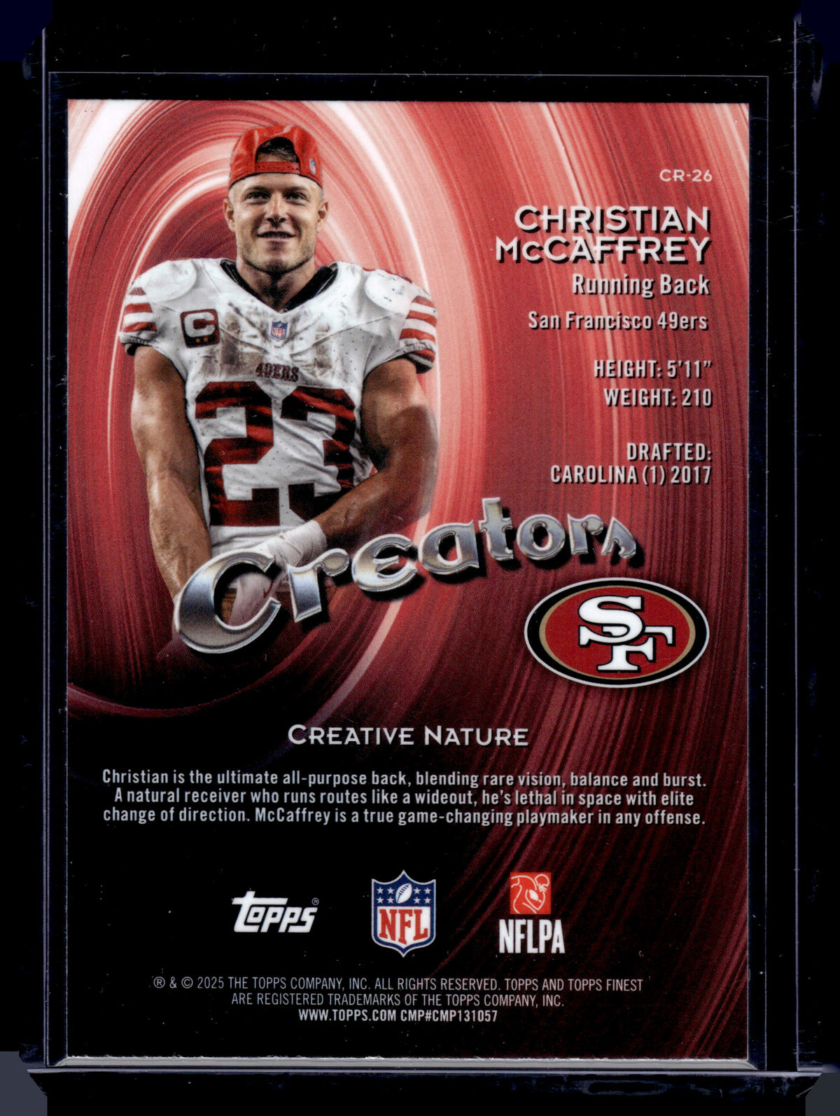HL-INV 2025 Topps Finest Creators Christian McCaffrey #CR-26 Blue Refractor /99