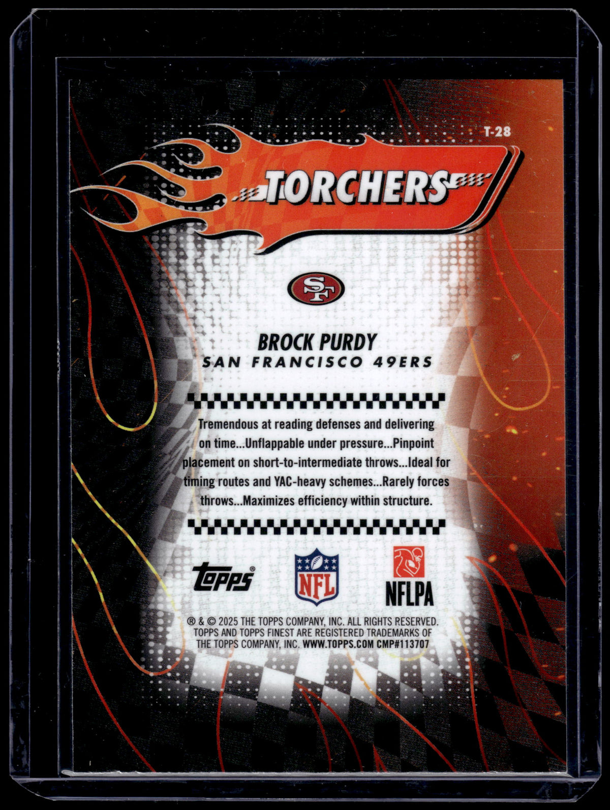 HL-INV 2025 Topps Finest Torchers Brock Purdy #T-28 Blue Refractor /99