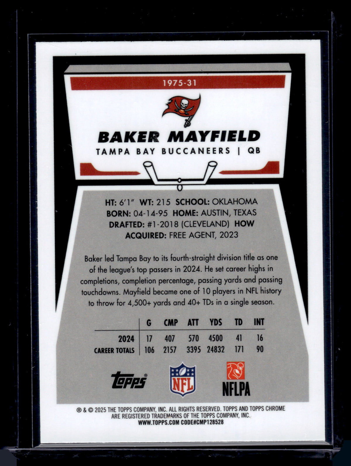 HL-INV 2025 Topps Chrome Baker Mayfield #1975-31 Blue Refractor /150