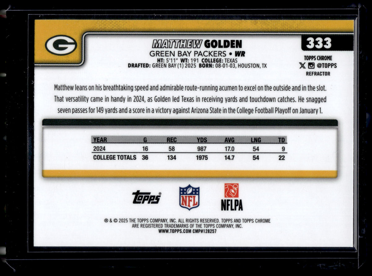 HL-P01 2025 Topps Chrome Matthew Golden #333 Refractor RC