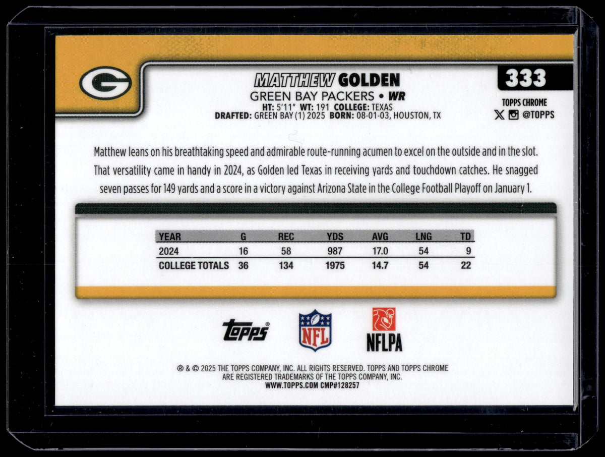 HL-P01 2025 Topps Chrome Matthew Golden #333 Prism RC