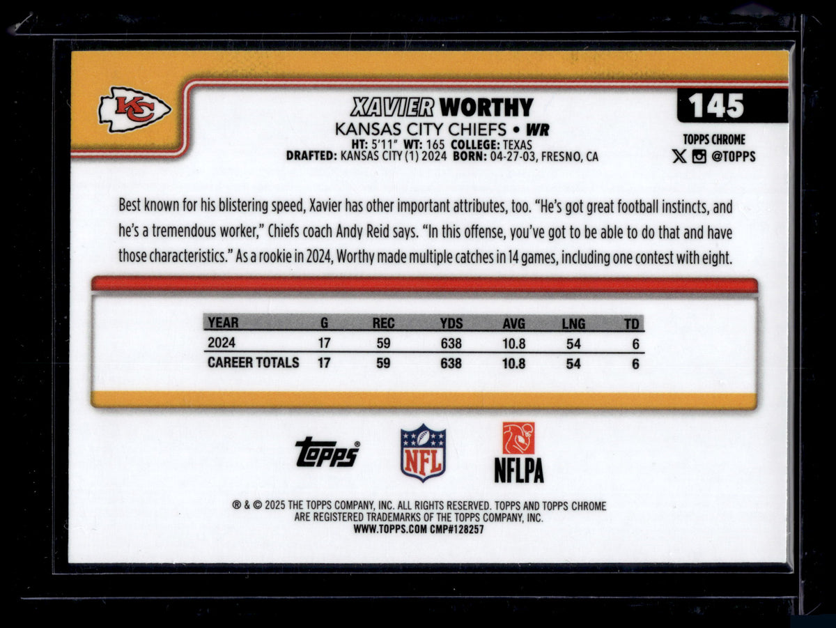 HL-P01 2025 Topps Chrome Xavier Worthy #145 Pink Wave Refractor /250