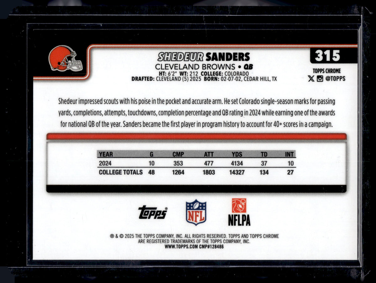 HL-P01 2025 Topps Chrome Shedeur Sanders #315 Gold Geometric /50 RC