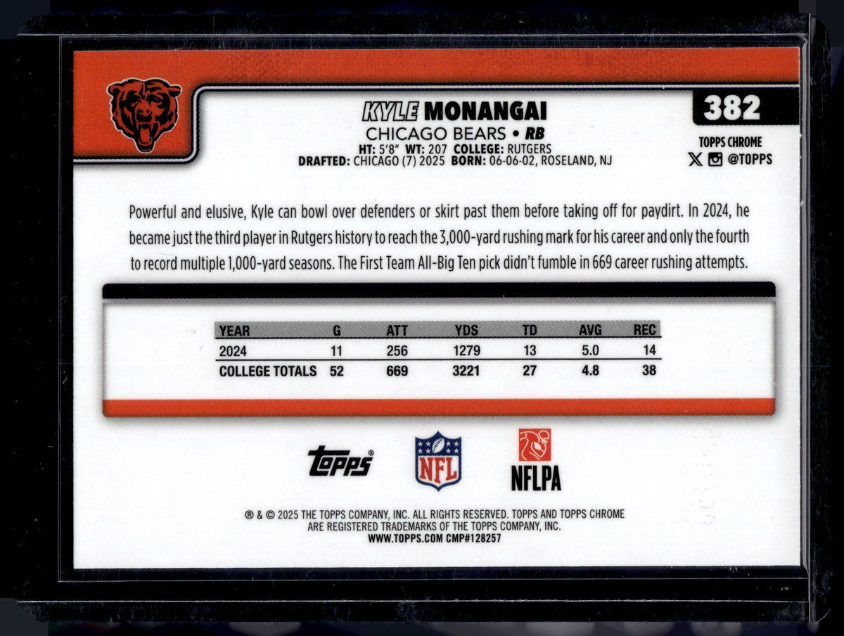 HL-P01 2025 Topps Chrome Kyle Monangai #382 Blue Geometric Refractor /150 RC