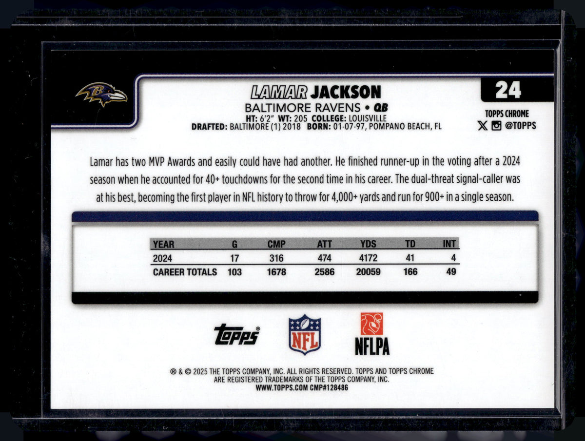 HL-P01 2025 Topps Chrome Lamar Jackson #24 Green Refractor /99