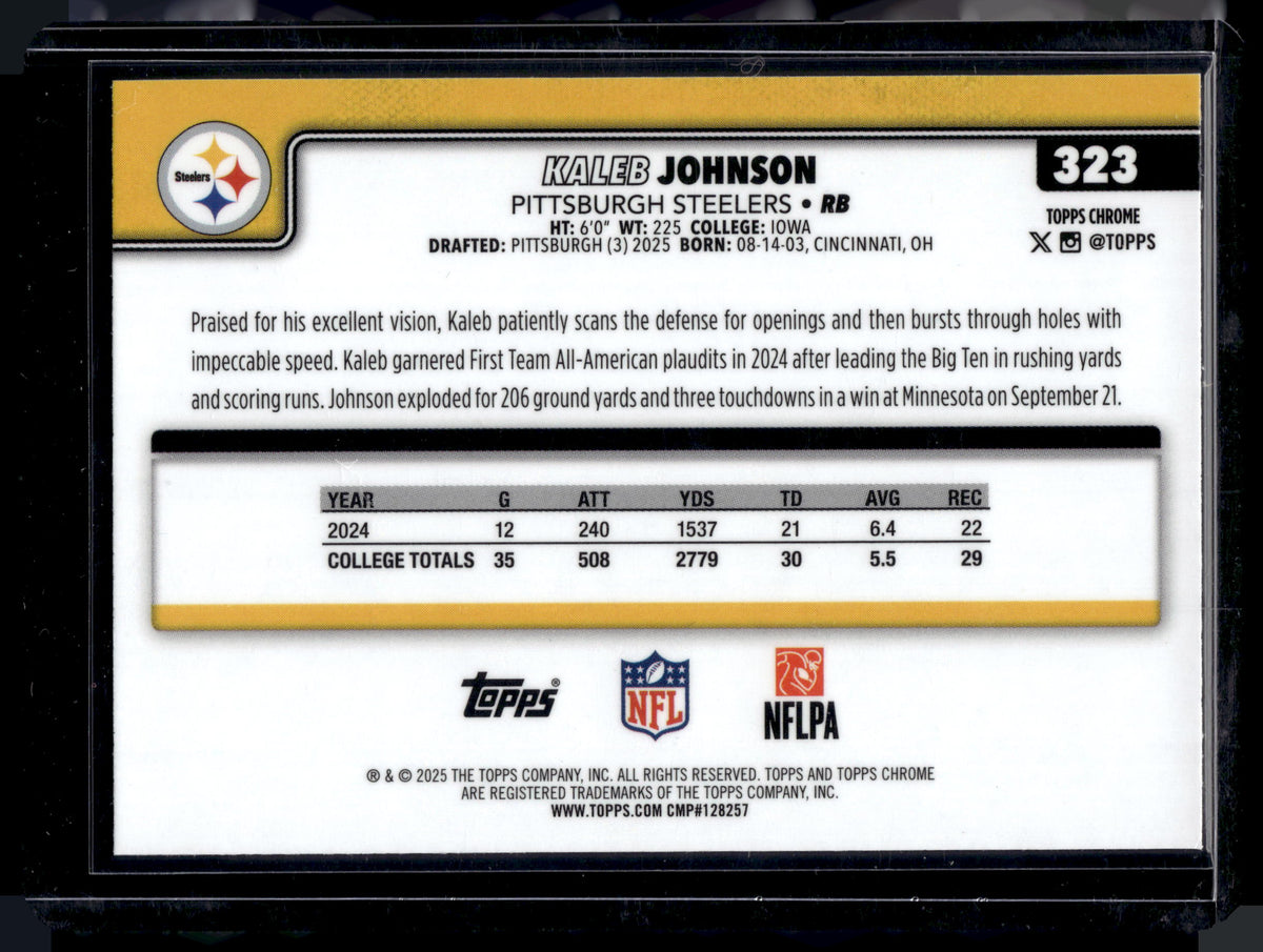 HL-P01 2025 Topps Chrome Kaleb Johnson #323 Geometric Refractor RC