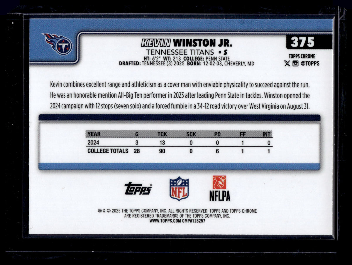 HL-P01 2025 Topps Chrome Kevin Winston Jr. #375 Pink Wave /250 RC