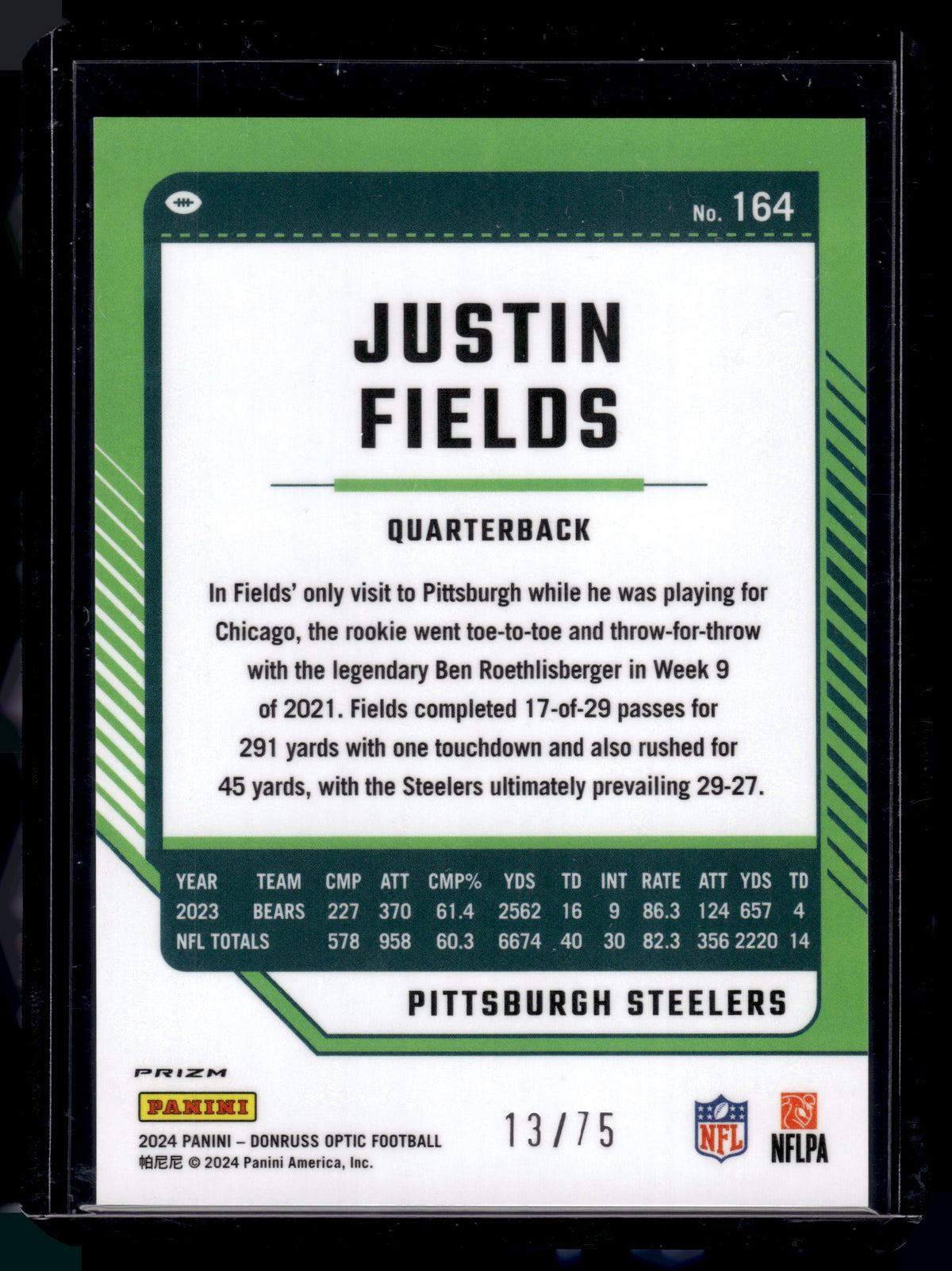 HL-P02 2024 Panini Donruss Optic Justin Fields #164 Electricity /75