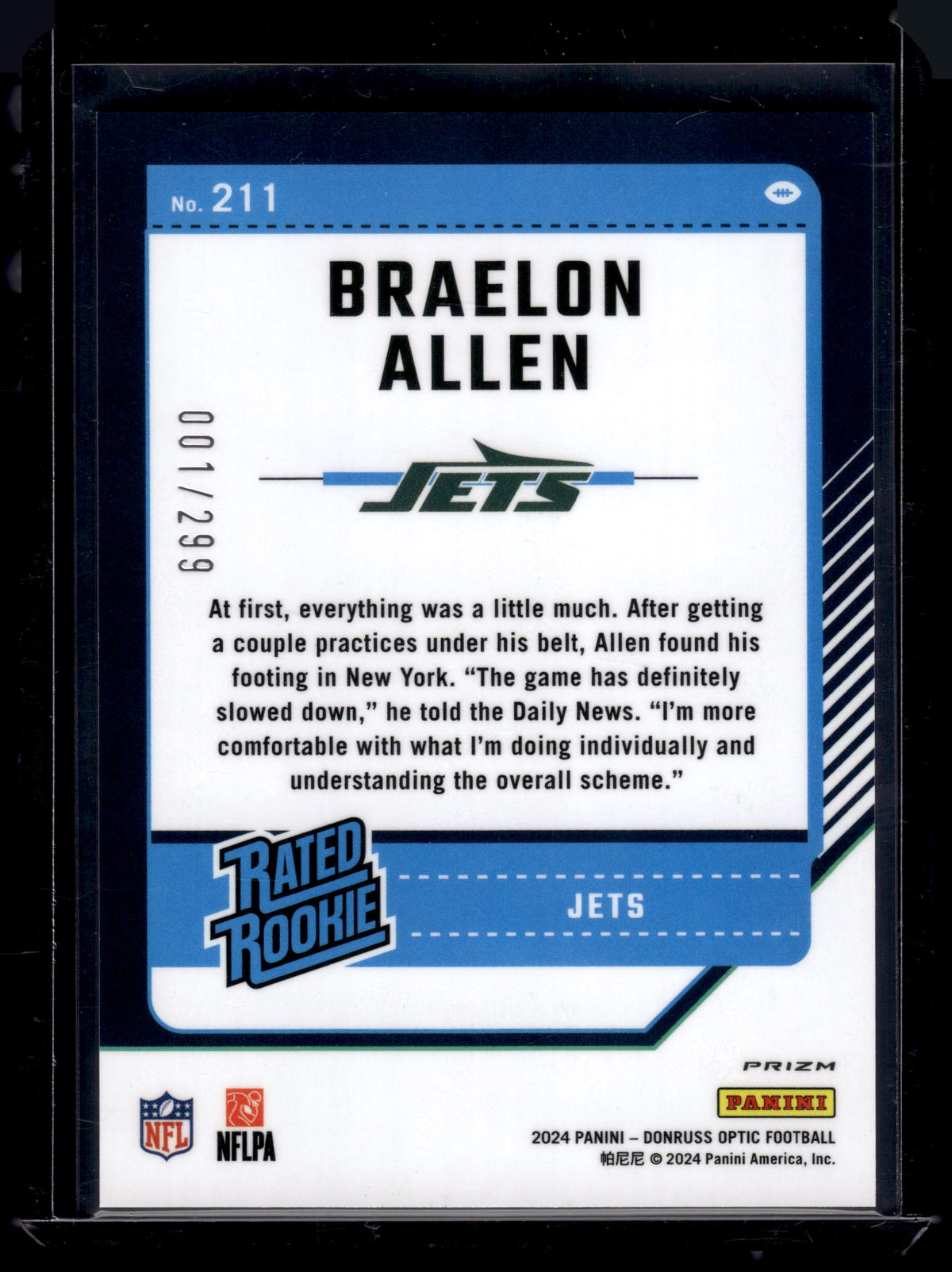 HL-P02 2024 Panini Donruss Optic Prizm Braelon Allen #211 Light Blue /299