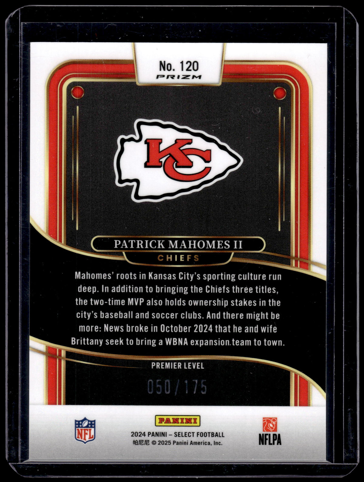 HL-P02 2024 Panini Select Patrick Mahomes II #120 Blue Prizm /175