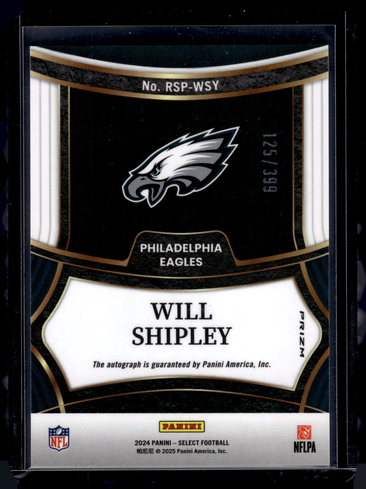 HL-P02 2024 Panini Select Will Shipley #RSP-WSY /399 Auto RC