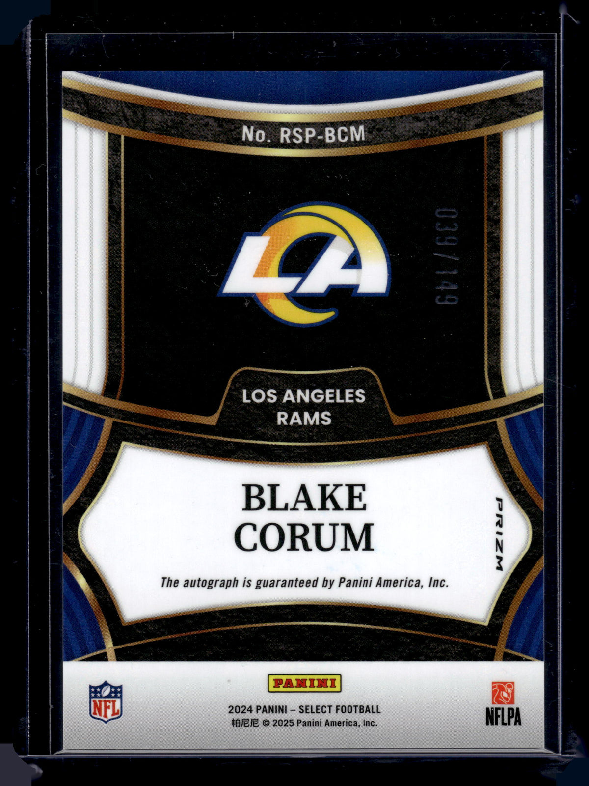 HL-P02 2024 Panini Select Prizm Blake Corum #RSP-BCM /149 Auto RC