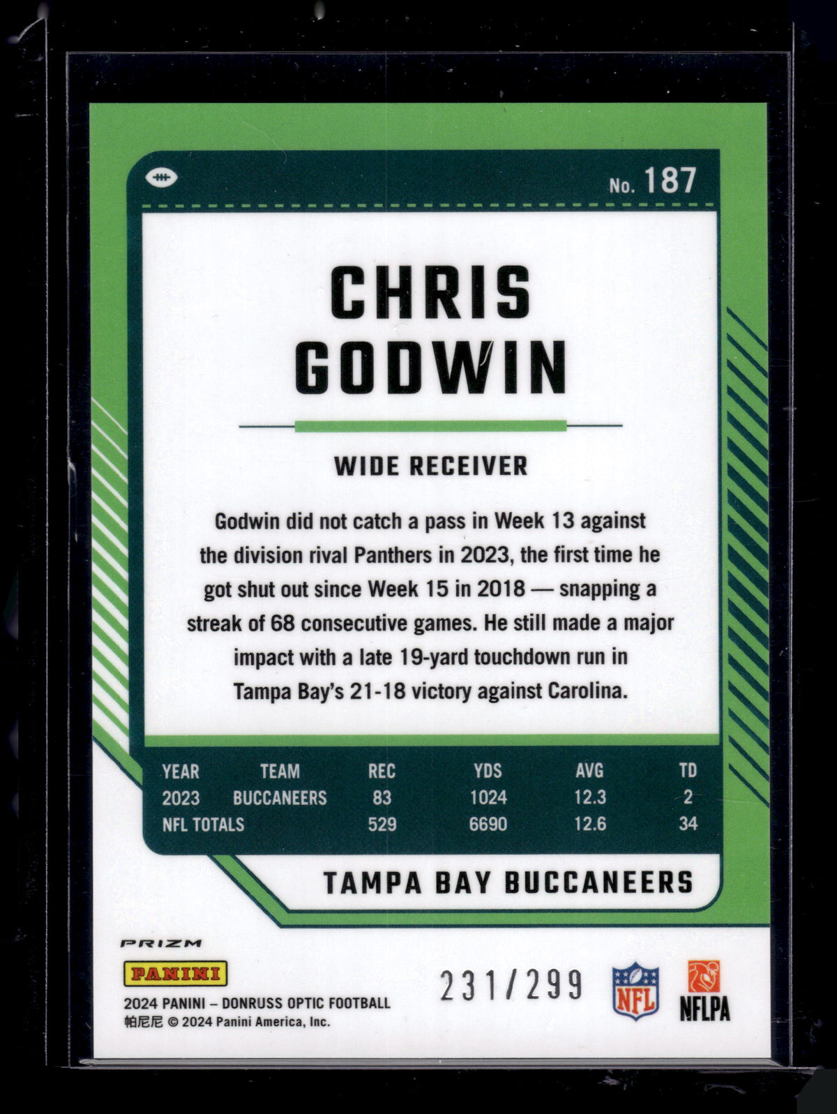 HL-P02 2024 Panini Donruss Optic Prizm Chris Godwin #187 Blue /299