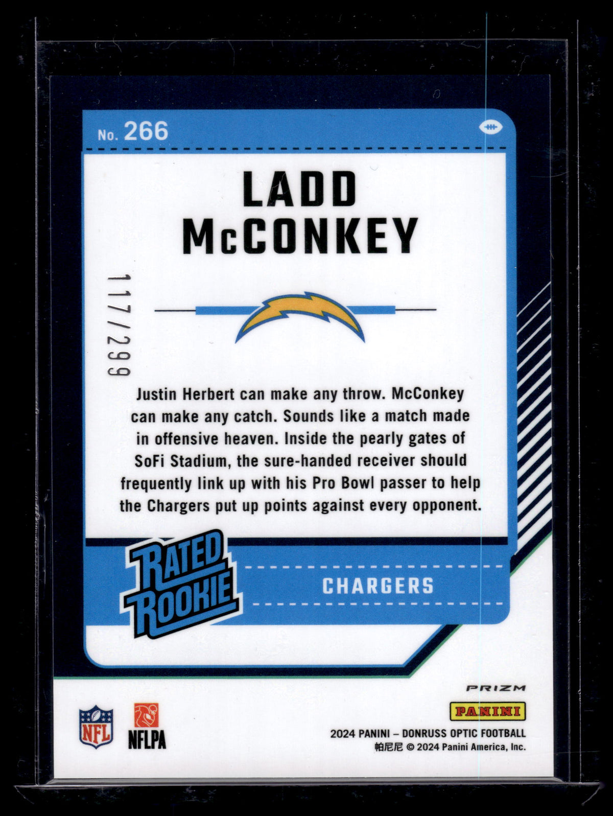 HL-P02 2024 Panini Donruss Optic Prizm Ladd McConkey #266 Blue /299 Rated Rookie