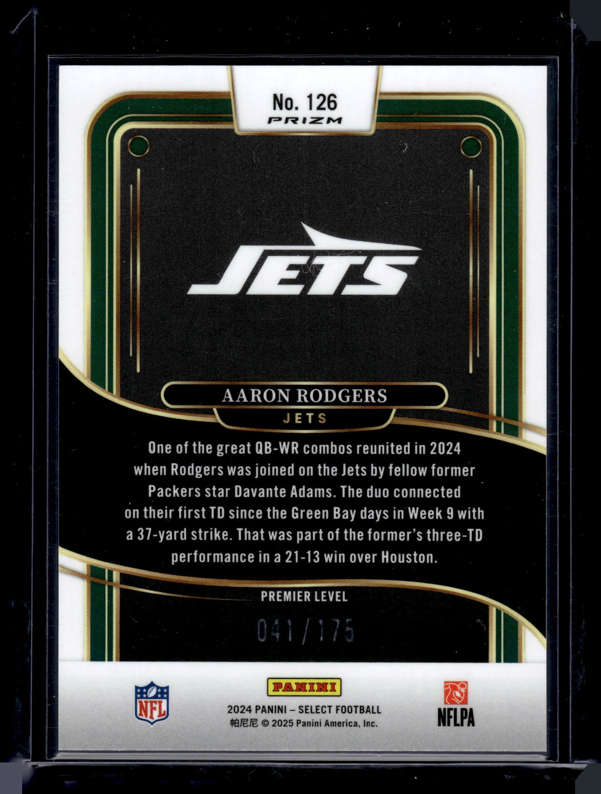 2024 Select Aaron Rodgers Blue Checkerboard Premier Level /175 #126