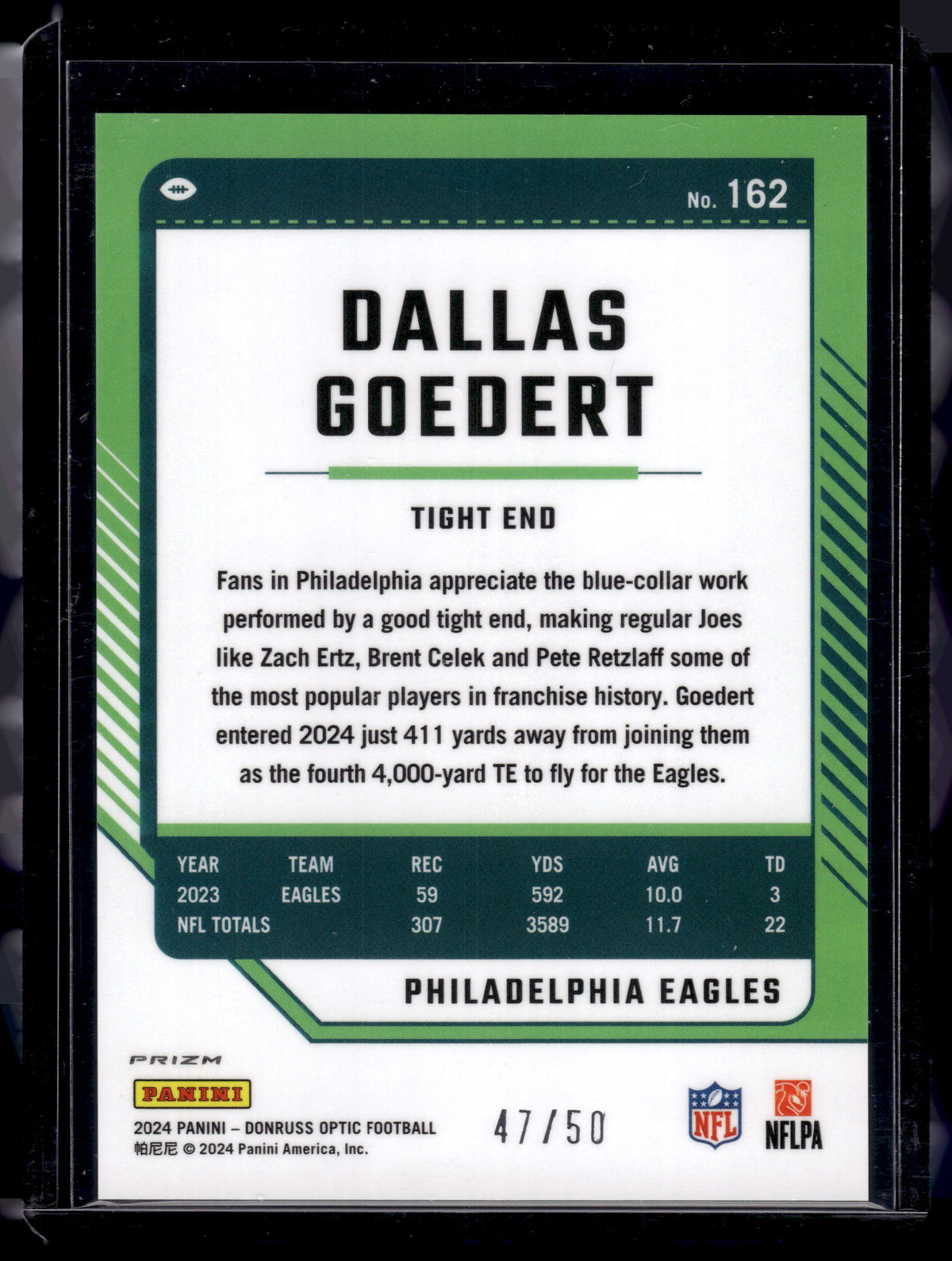 HL-P02 2024 Panini Donruss Optic Dallas Goedert #162 Lime Green /50