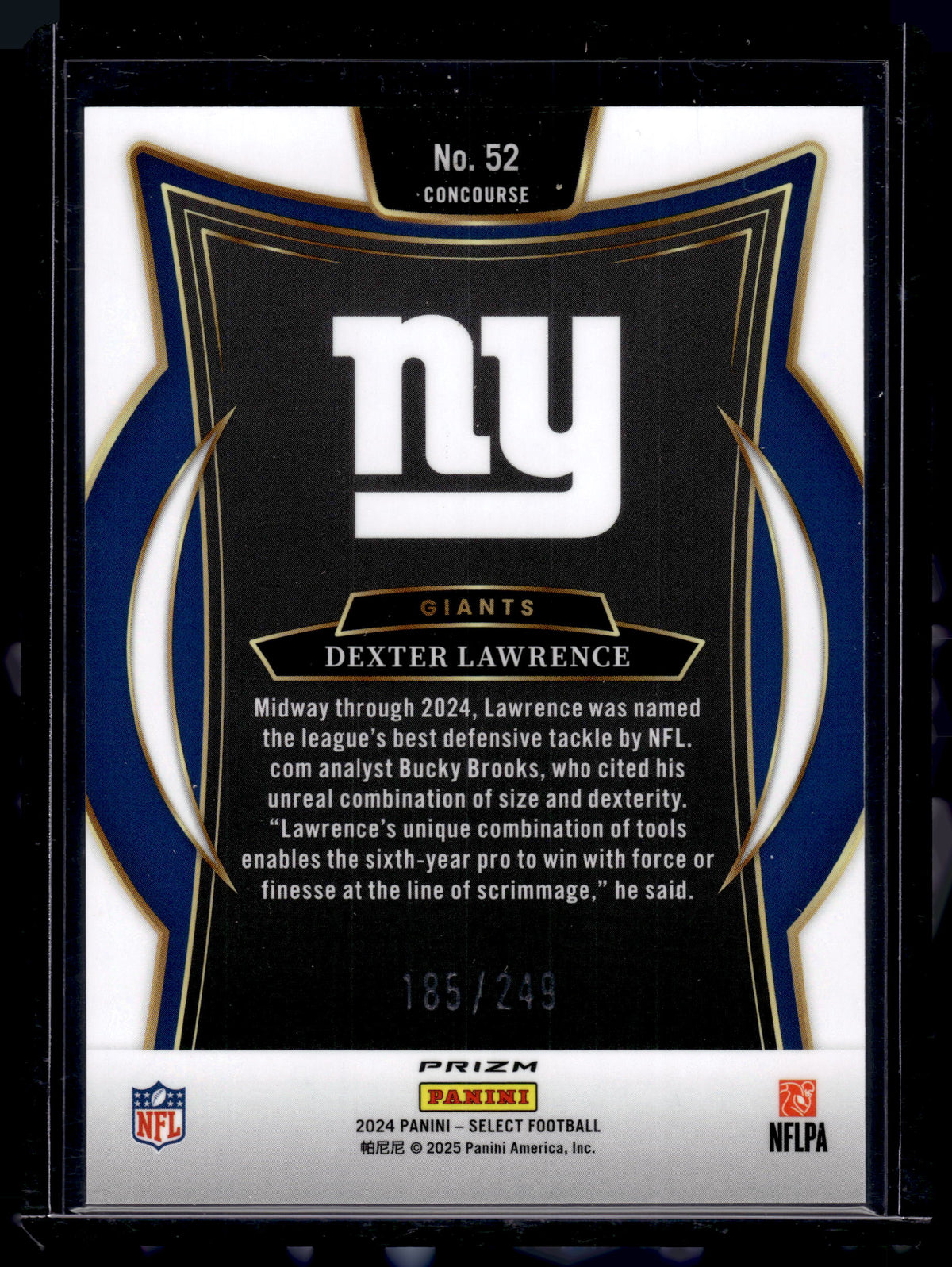 HL-P02 2024 Panini Select Concourse Dexter Lawrence #52 Blue Prizm /249