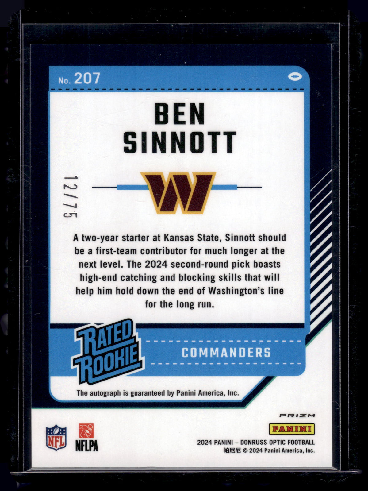HL-P02 2024 Panini Donruss Optic Prizm Ben Sinnott #207 Red /75 Auto