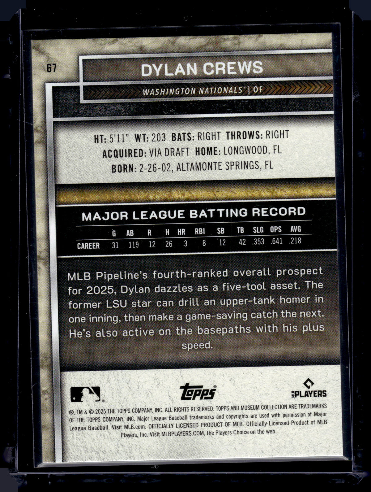 HL-P01 2025 Topps Museum Collection Dylan Crews #67 Base RC