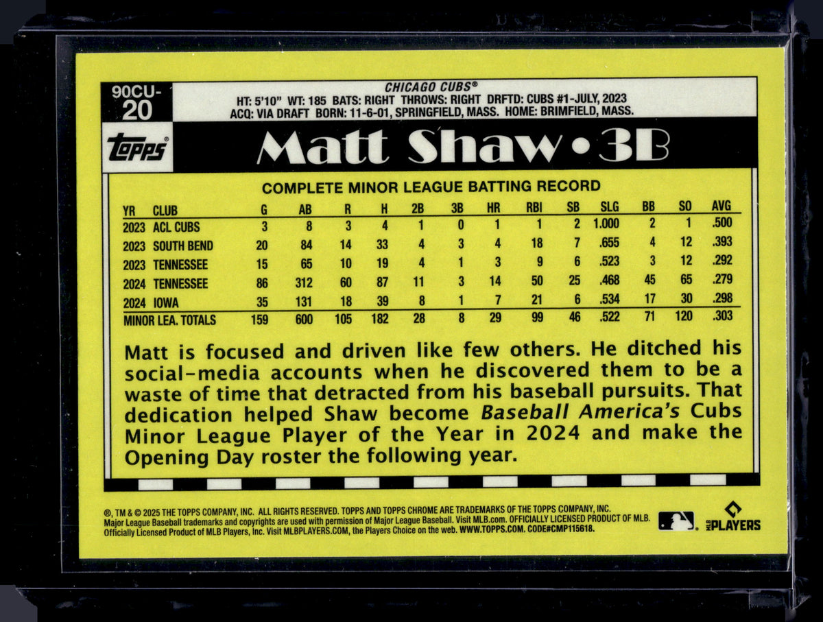 HL-P01 2025 Topps Chrome Matt Shaw #90CU-20 Geometric Refractor RC