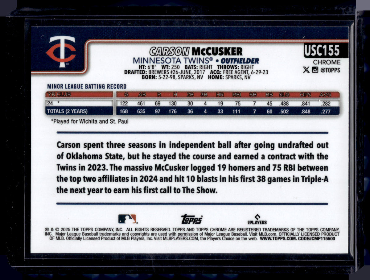 HL-P01 2025 Topps Chrome Carson McCusker #USC155 Blue Wave Refractor /150 RC