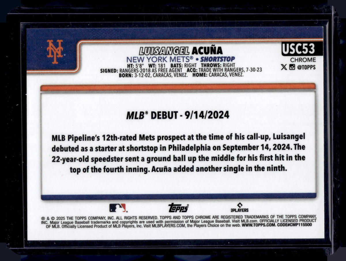 HL-P01 2025 Topps Chrome Luisangel Acuña #USC53 Blue Wave Refractor /150 RC