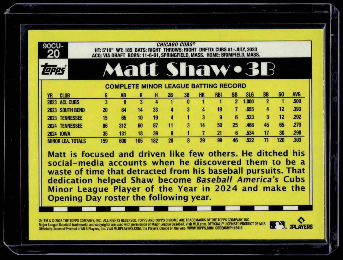 HL-P01 2025 Topps Chrome Update Series Matt Shaw #90CU-20 Geometric RC
