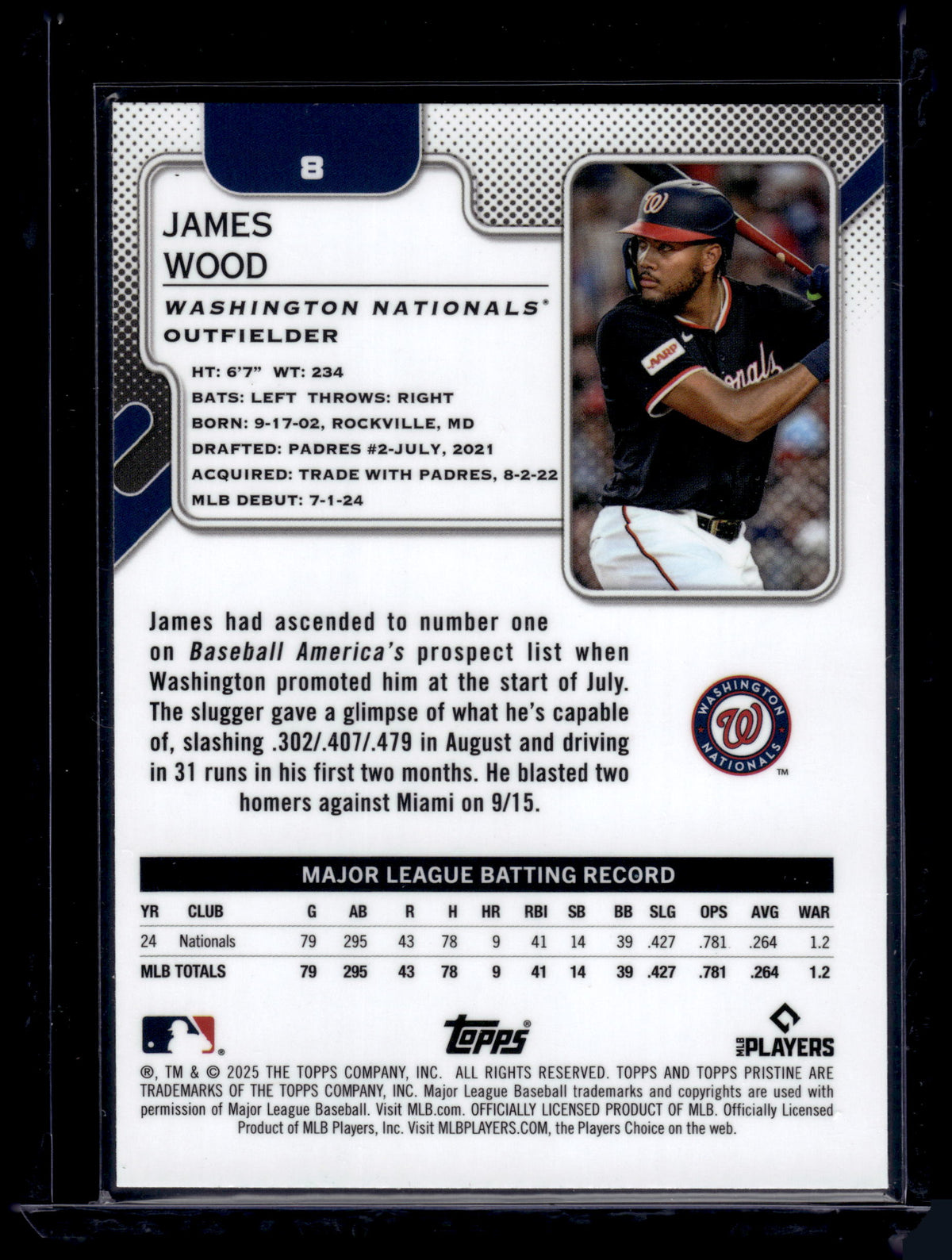 HL-P01 2025 Topps Pristine James Wood #8 RC